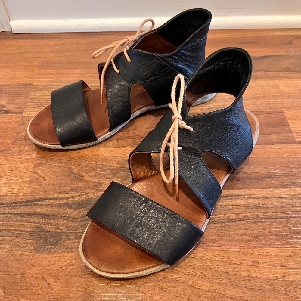 BUENO Yara Black Leather Lace Up Sandals Womens Sz EU 40 US 9 9.5 Made in Brazil - Picture 2 of 7